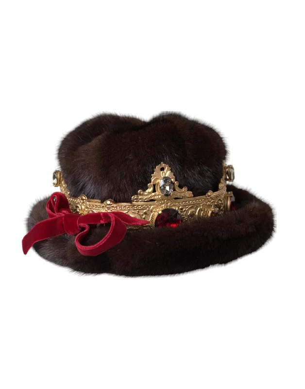 Dolce & Gabbana   Mink Fur  Crystal Crown Women's Hat