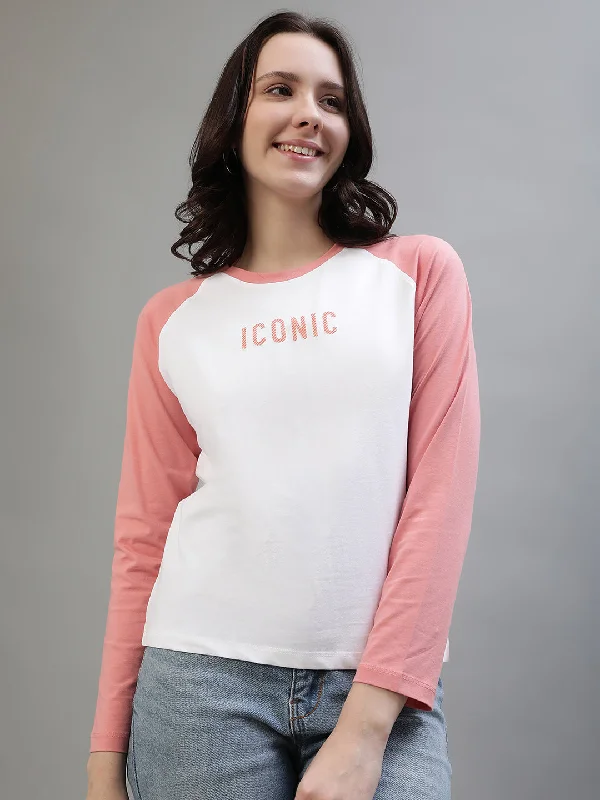 Iconic Women White Colorblocked Round Neck Full Sleeves T-Shirt