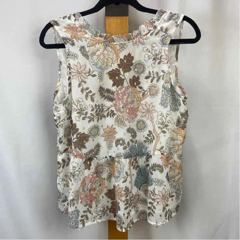 Loft Women's Size XS White Floral Sleeveless Shirt