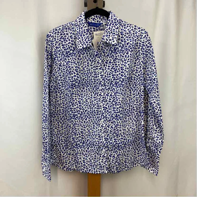 Three Islands Women's Size M Blue Animal Print Long Sleeve Shirt