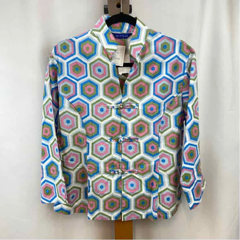 Three Islands Women's Size M Blue Geometric Long Sleeve Shirt