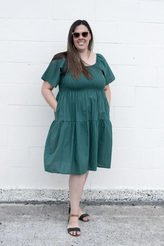 Plain Shirred Bust Louisa Dress - Emerald Green