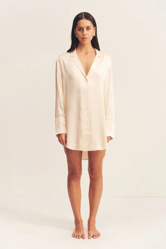 LA LUNE LOUNGE SHIRT DRESS - CREAM