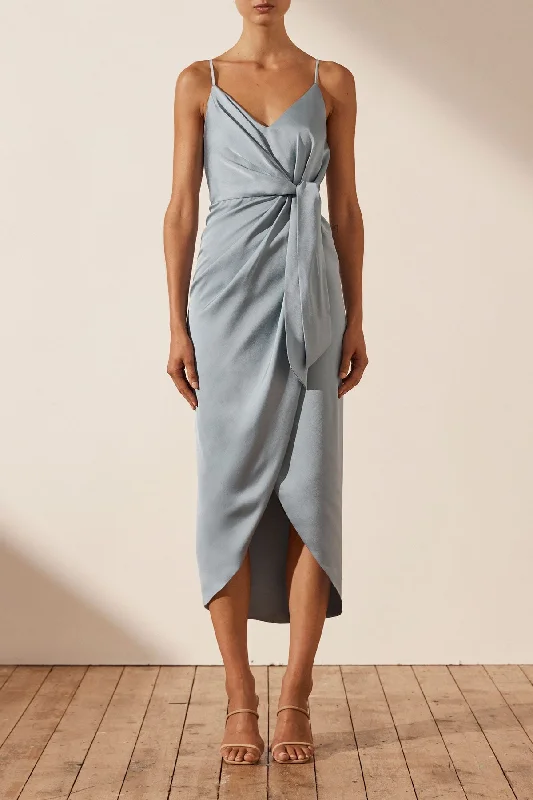 LUXE TIE FRONT COCKTAIL DRESS - AZURE