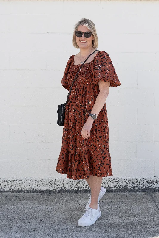 Paprika - Animal Print Shirred Bust Dress