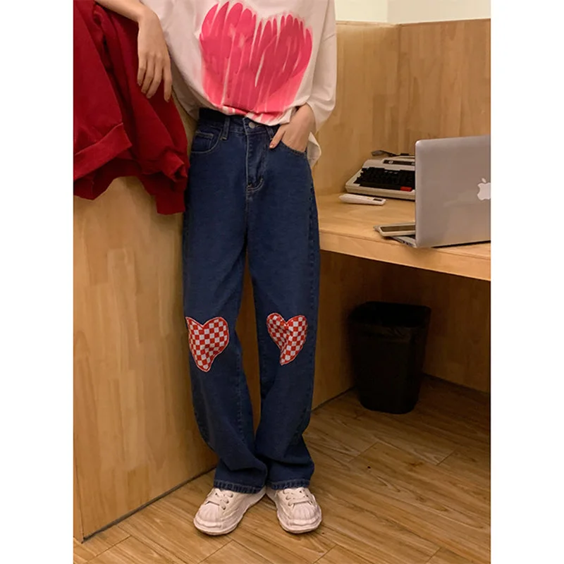 Amy Fashion - Cute Red Heart Print Pencil Jeans