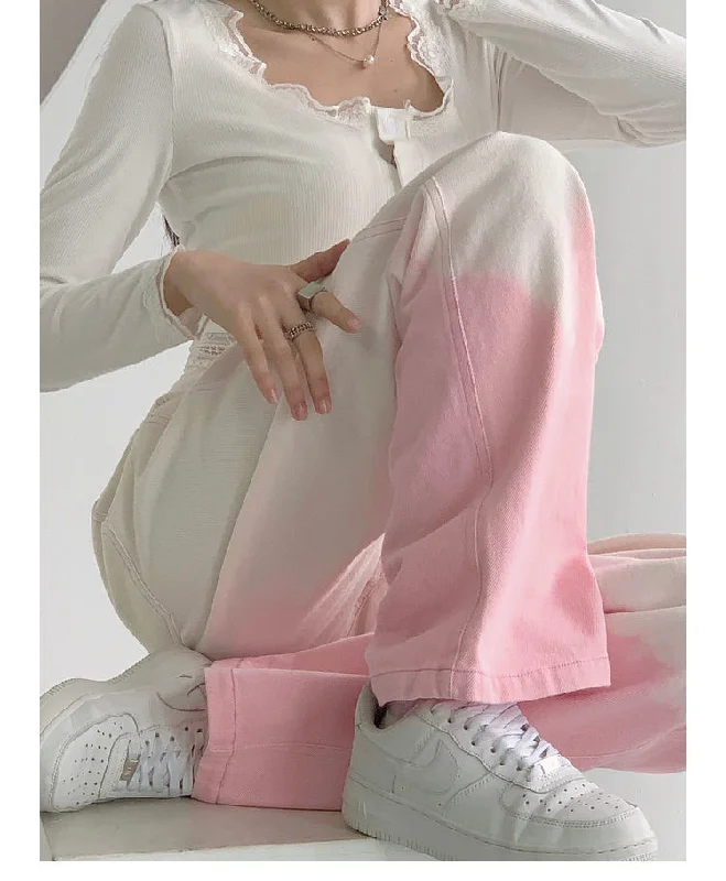 Amy Fashion - Cutie Girl Pink White Pencil Jeans