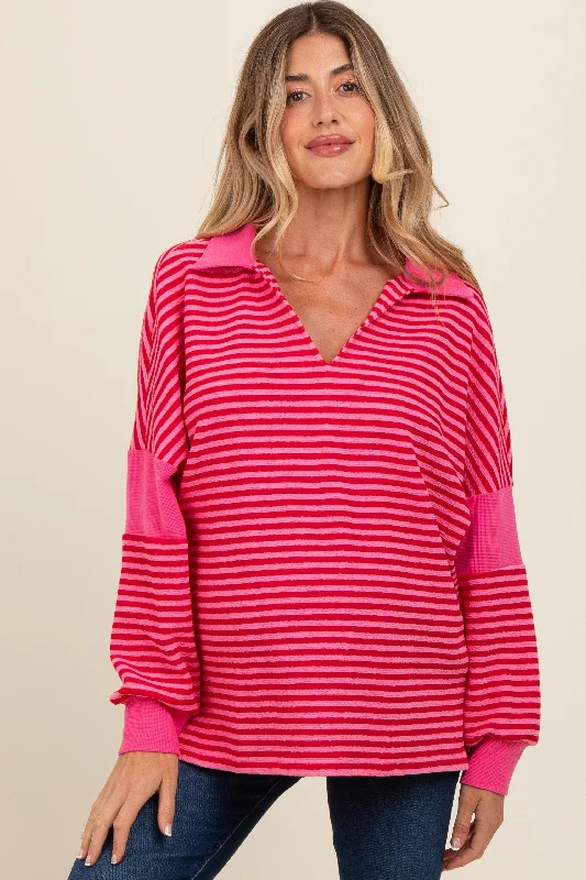 Fuchsia Striped Relaxed Fit Maternity Top