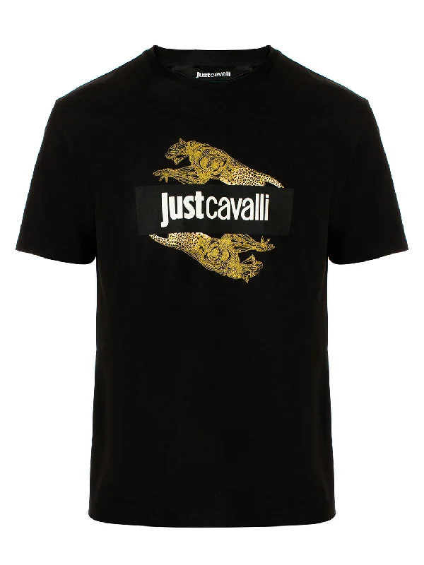 Just Cavalli Men Black Printed Round Neck TShirt