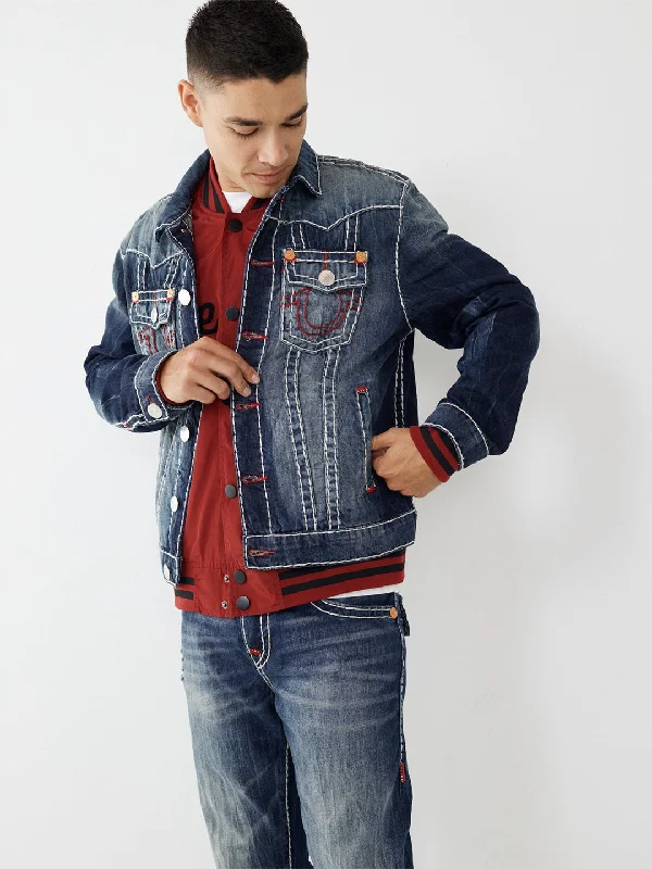 True Religion Men Blue Washed Collar Jacket