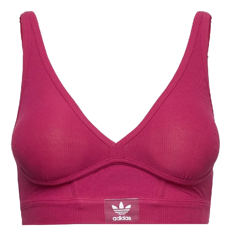 adidas - Women's Adicolor Flex Ribbed Cotton Two-Ply Plunge Brami Bra (GB7803)