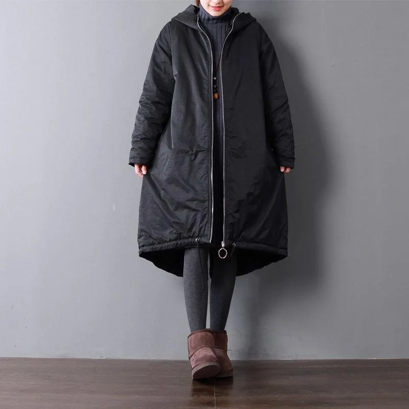 black women parka casual hooded jacket thick pockets drawstring coats