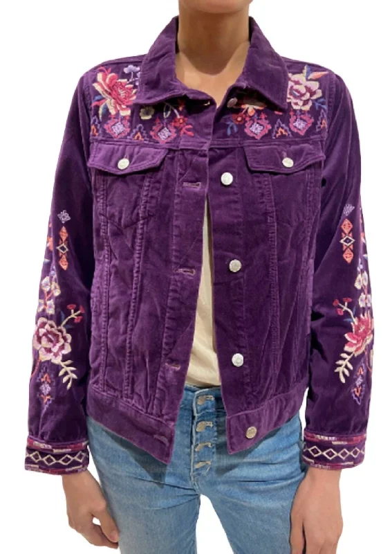 Curacao Cotton Velvet Jacket In Grape Royal