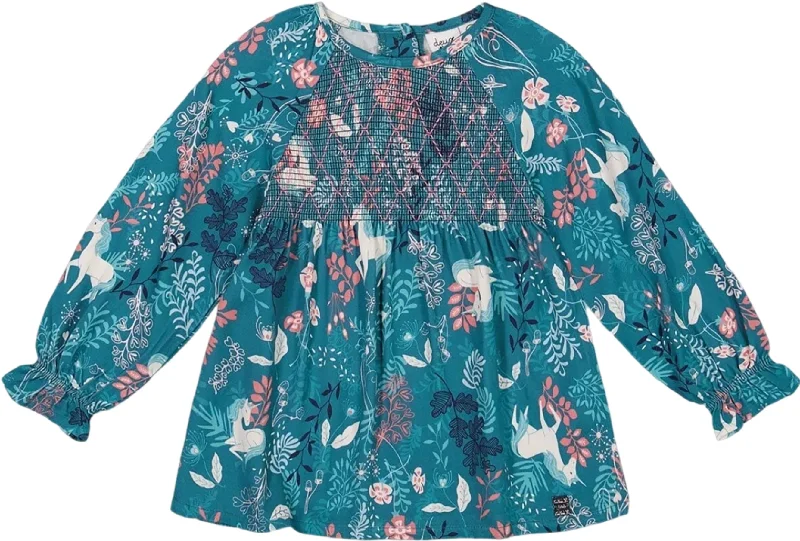 Printed Fairy Unicorn Long Sleeve Viscose Blouse - Big Girl|-|Chemisier à manches longues en viscose à imprimé de licornes féériques - Grande fille