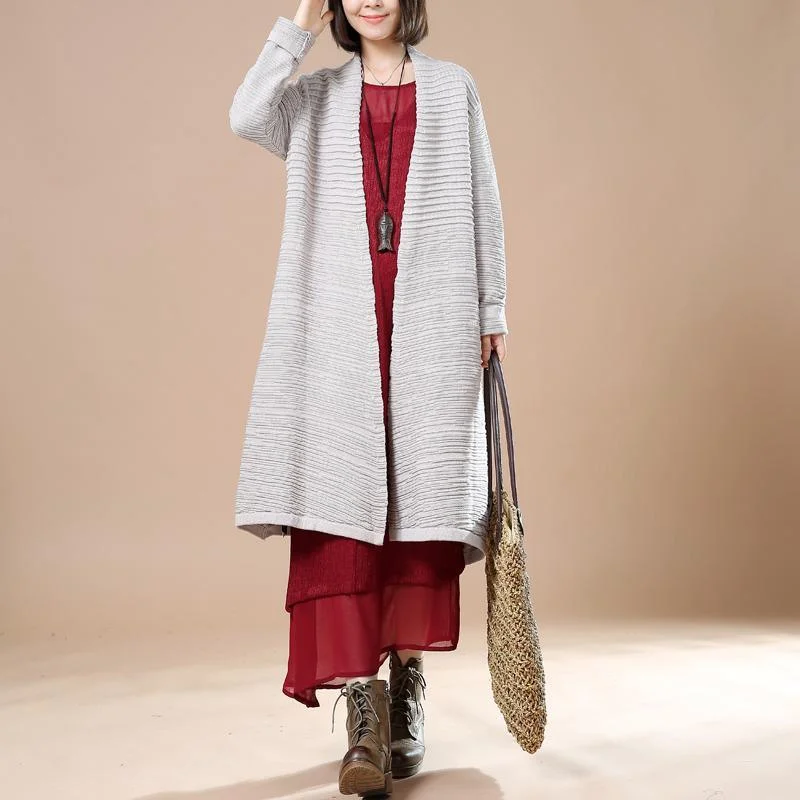 Fine gray woman sweater jackets long knit coats