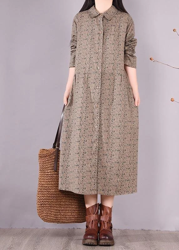 Loose Lapel Button Down Spring Dress Women Christmas Gifts Gray Print Blouses