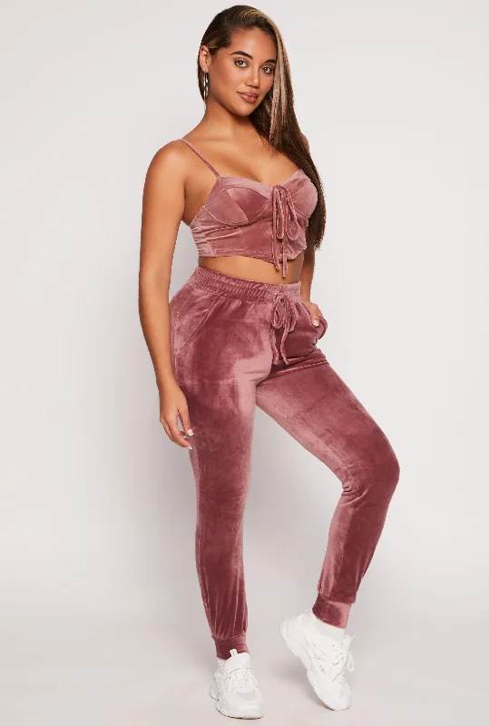 Iris Velour Lace Up Corset Top with Joggers