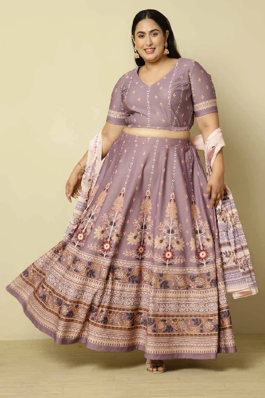 Plus Size Lilac Ethnic Print Lehenga