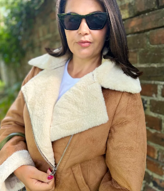 Tan Shannay Aviator Jacket