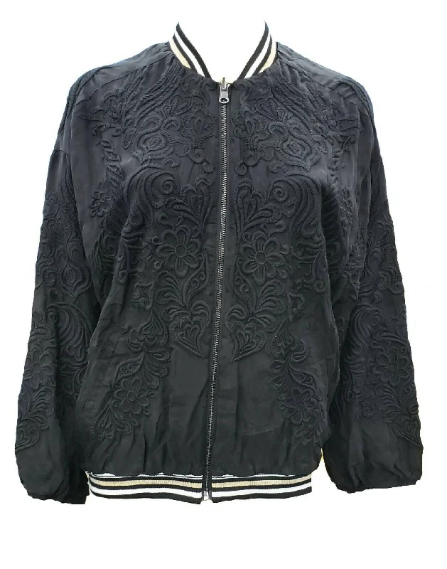 Women's Kitty Reversible Bomber Jacket In Black