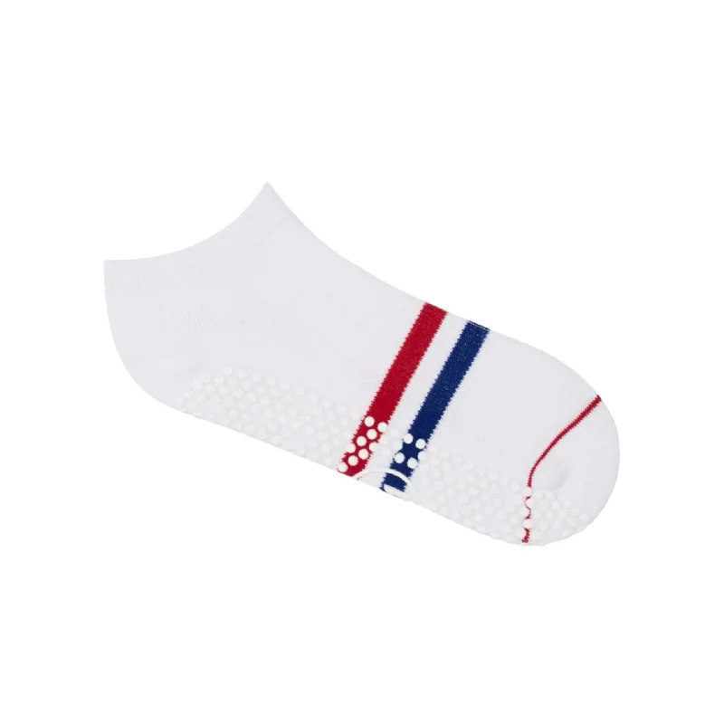 Classic Low Rise Grip Socks - Polo Stripe White (Barre / Pilates)