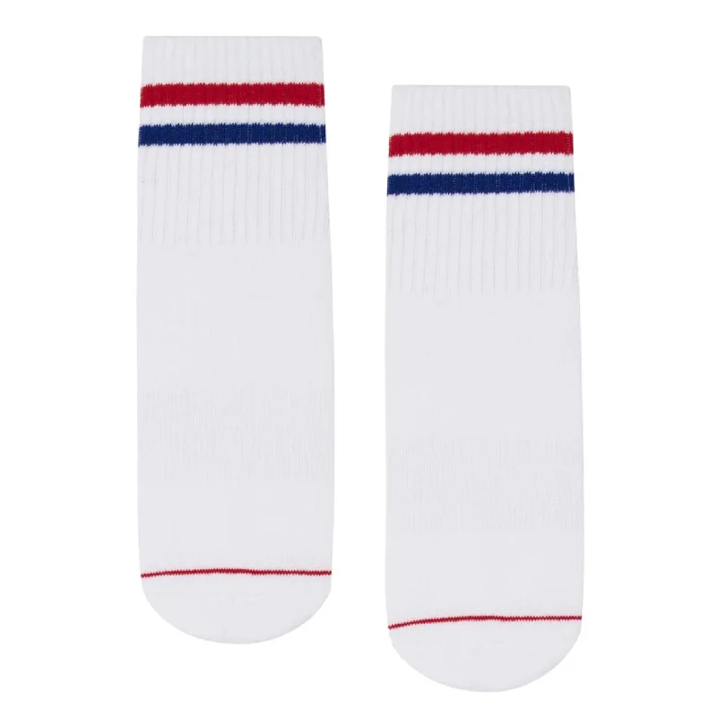 Unisex Crew Grip Socks - Sporty Stripe Retro White (Barre / Pilates)