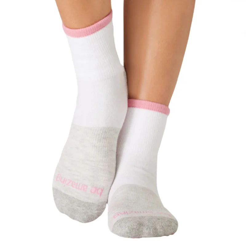 Be Amazing -  White Flamingo Short Crew Grip Socks (Barre / Pilates)